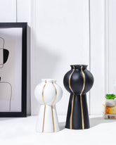 Alamkari India Gold-Striped Hourglass Vase